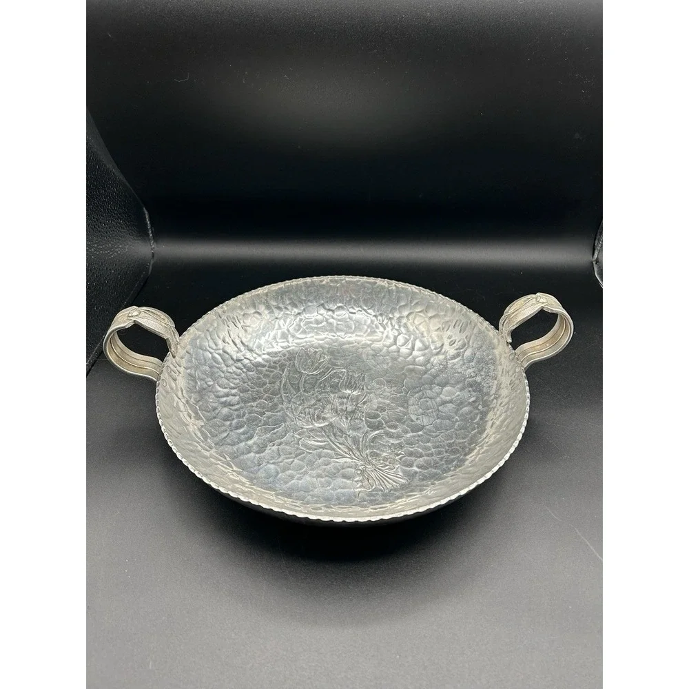 Vintage Rodney Kent Hand-Wrought Aluminum Bowl #450 Tulip Floral 11